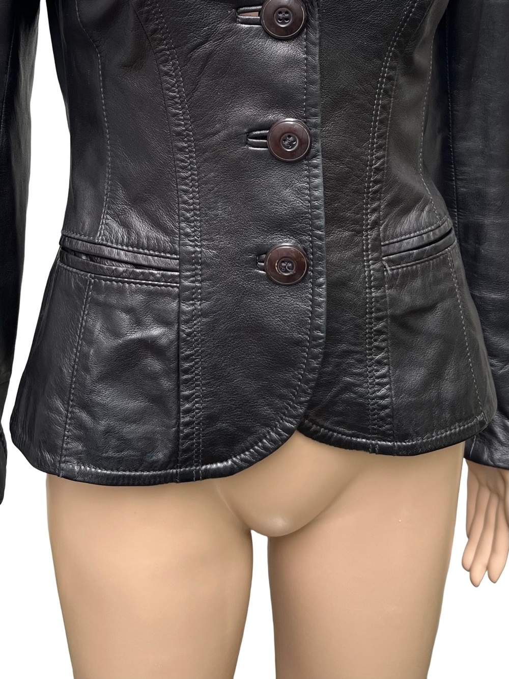 Vintage Danier Italian Leather Black Fitted Blazer XS - Picture 5 of 10